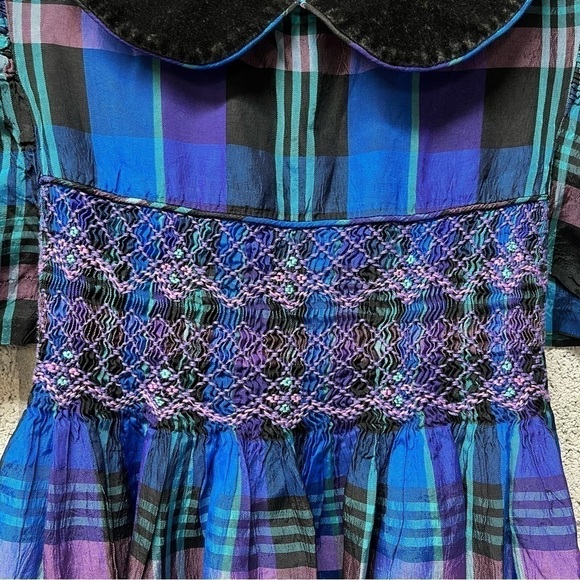 Vintage Bonnie Jean Smocked Velvet Collar Kids Dress - Picture 8 of 9